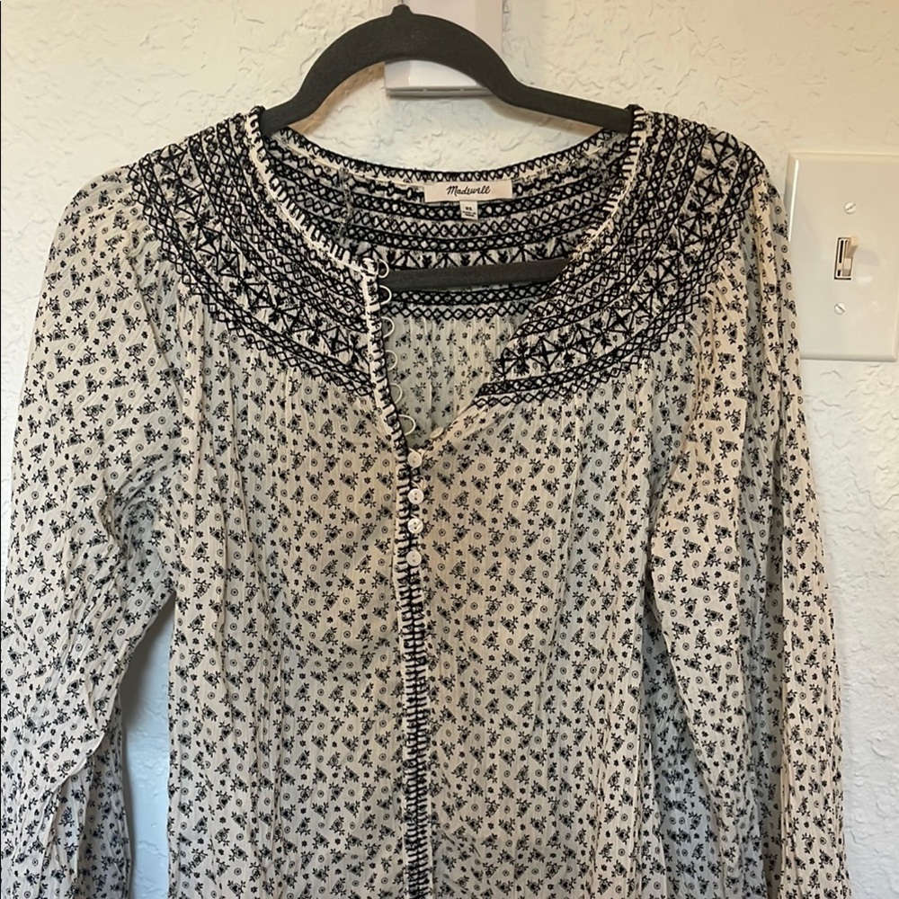 Madewell Women's Black and White Patterned Top